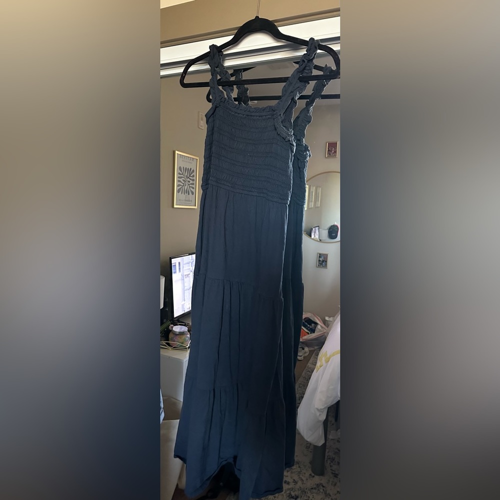 black smocked midi dress